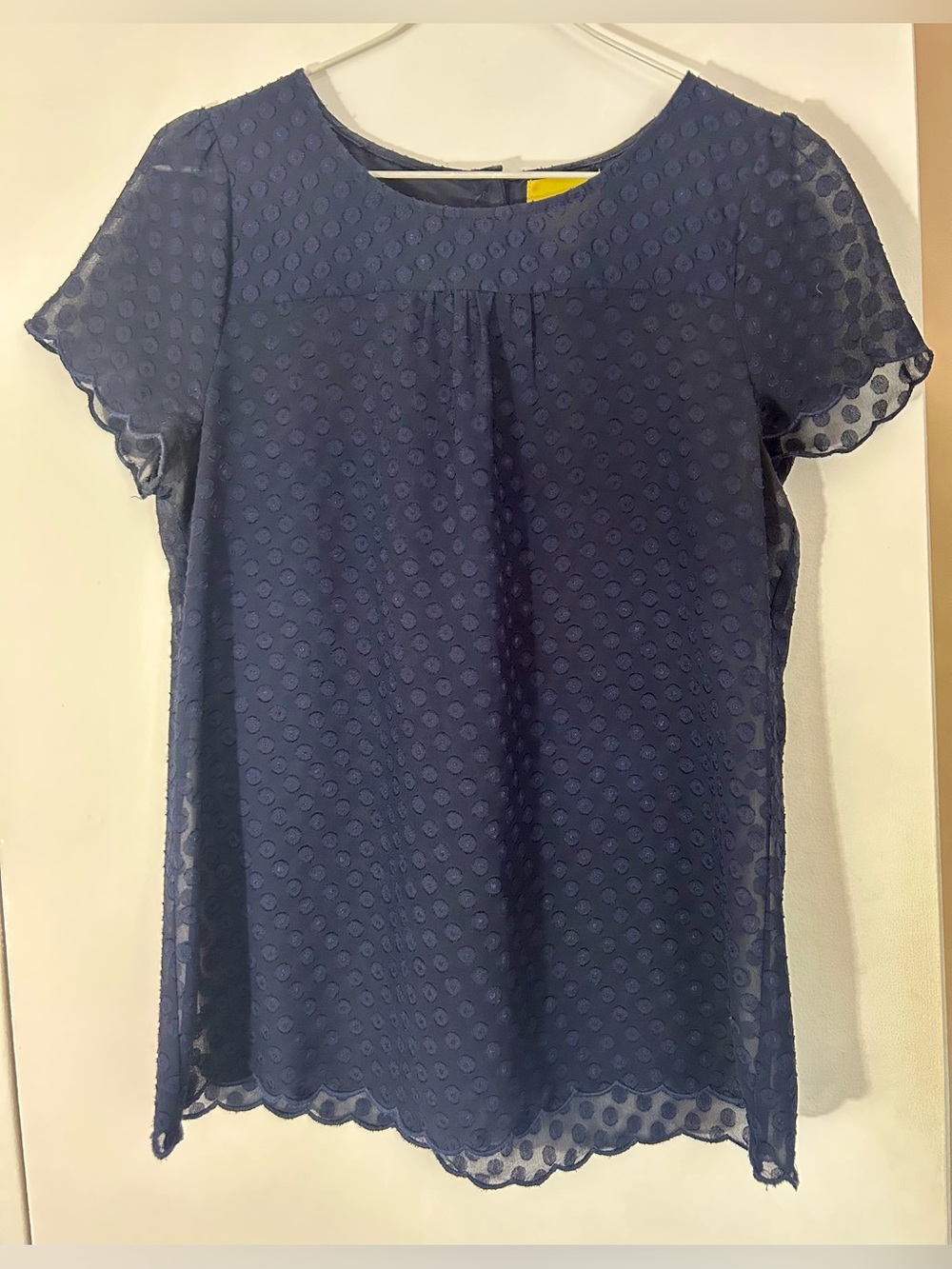 Maeve Anthropologie Navy Swiss Dot-Embroidered Short Sleeve Blouse, Women’s 6